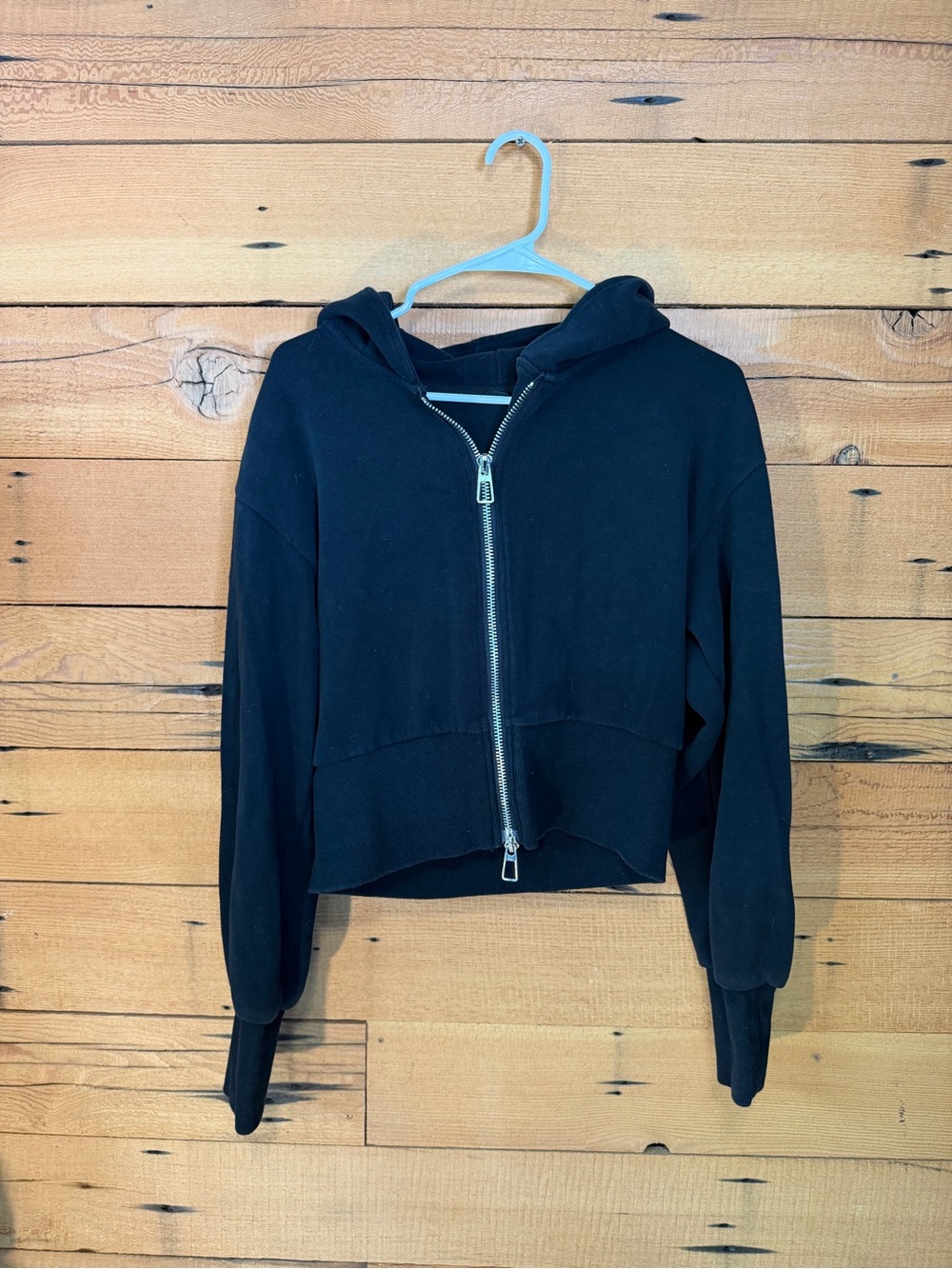 Cropped Black Zip-Up Hoodie - Picture 1 of 3